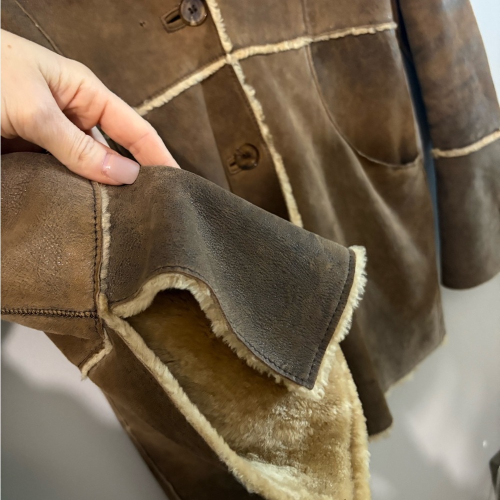 Andrew Marc Brown Leather Jacket with Cream Trim - Picture 2 of 10